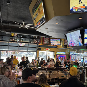View of the crowd on game day at Coach's Corner